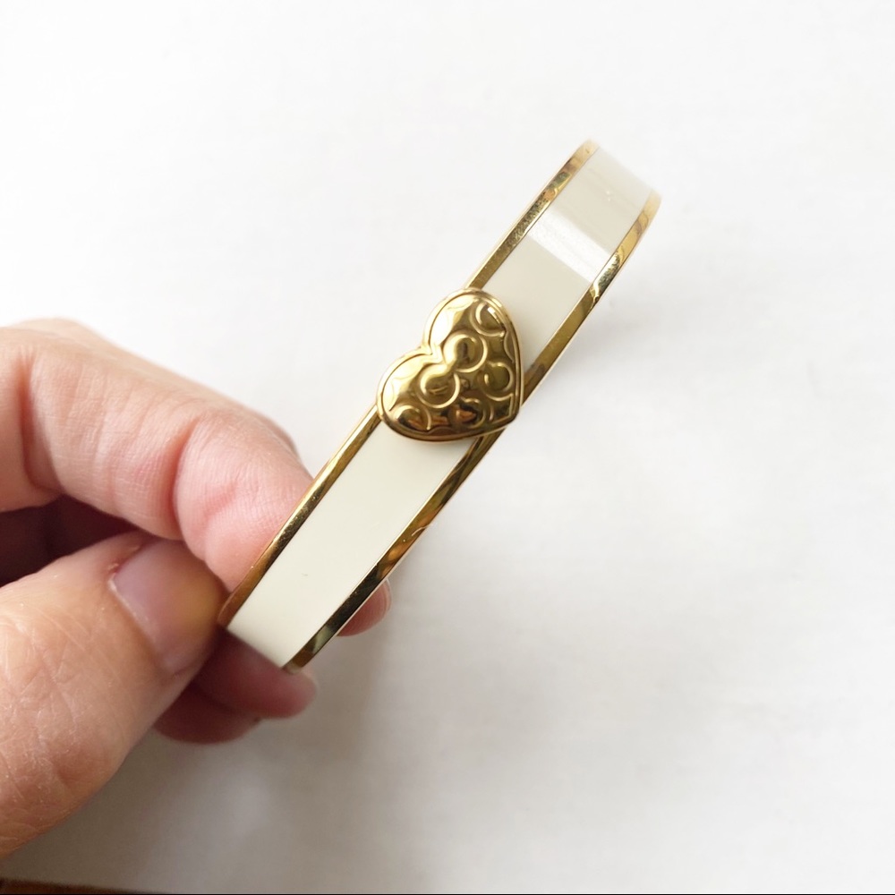 Coach Enamel Logo Bangle Gold Tone Heart Bracelet
